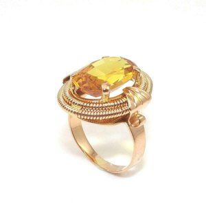 18K Yellow Gold Ring Size 6 Orange Citrine Halo Cocktail